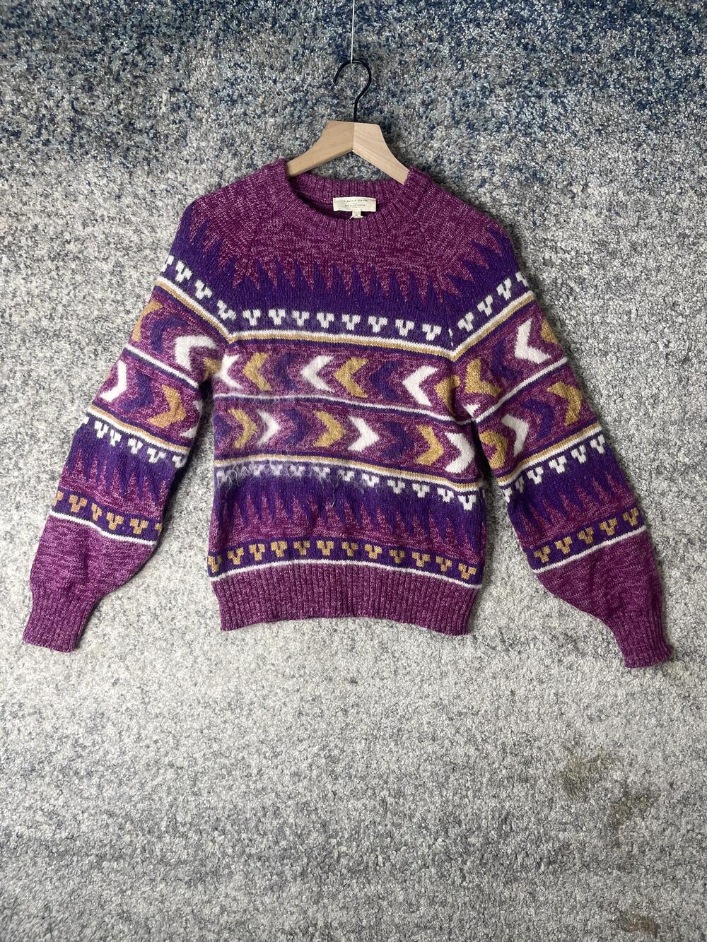 Sézane Sweater Womens Medium Purple Wool Blend Fair Isle Knit Pullover Cozy